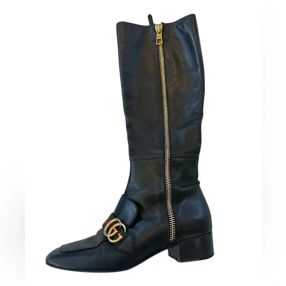 Gucci Malaga Kid GG Marmont Calfskin Leather Knee High Riding Boots - Picture 5 of 14